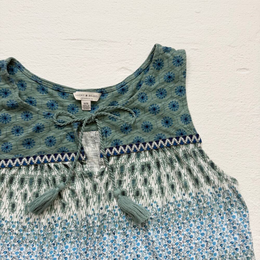 Lucky Brand Sleeveless Boho Floral Tassel Tank Top, Size Medium - Picture 2 of 5